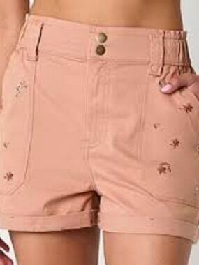 NWT Arizona Jean Co Paperbag Waist Shorts Women's Size 5 Pink Floral Embroidered